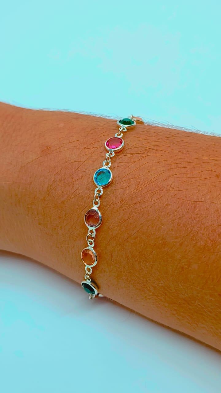 PULSEIRA COM ZIRCONIAS COLORIDAS EM PRATA 925