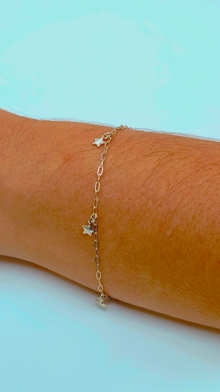 PULSEIRA PRATA 925 COM PINGENTE DE ESTRELAS